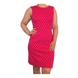 Lands End Women's Pink Geometric‎ Print Sleeveless Sheath Dress Size 12